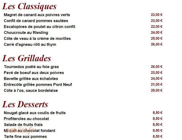 Brasserie du Belvedere — carte page 2
