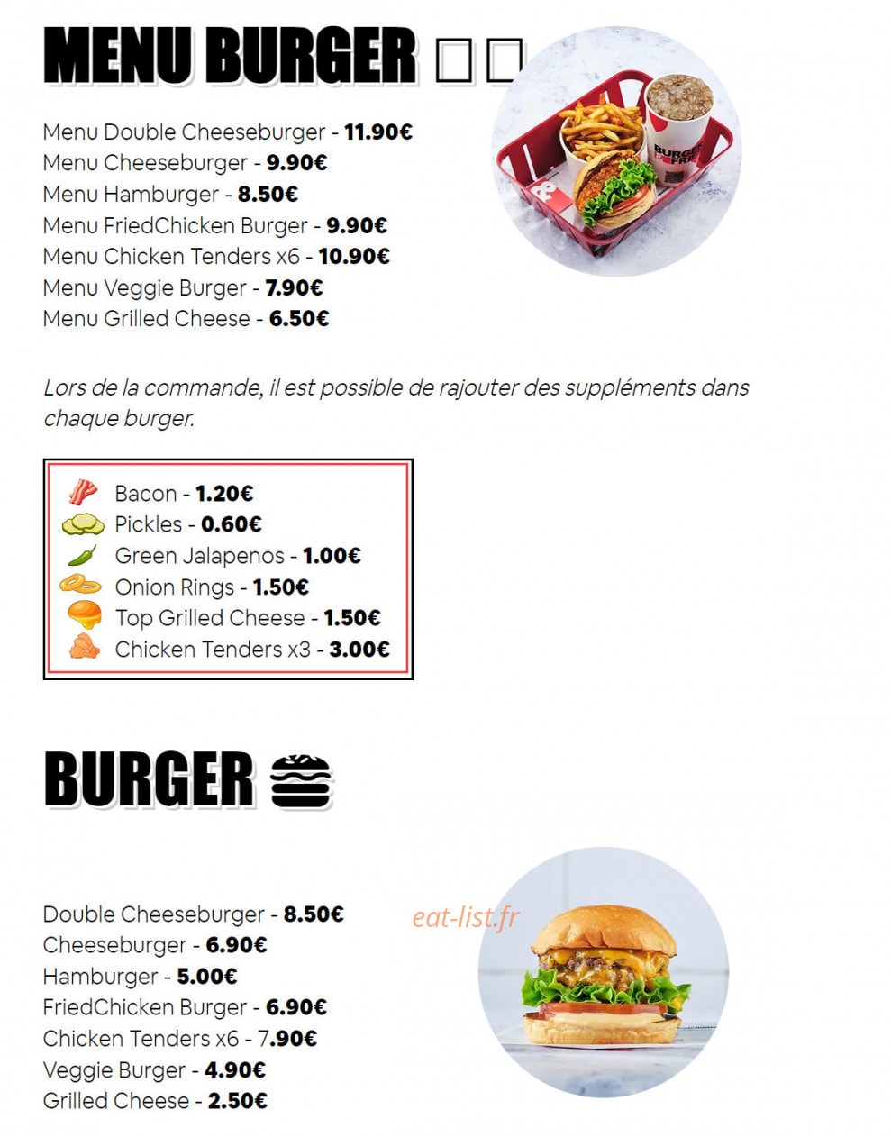 Burger & Fries — carte page 1