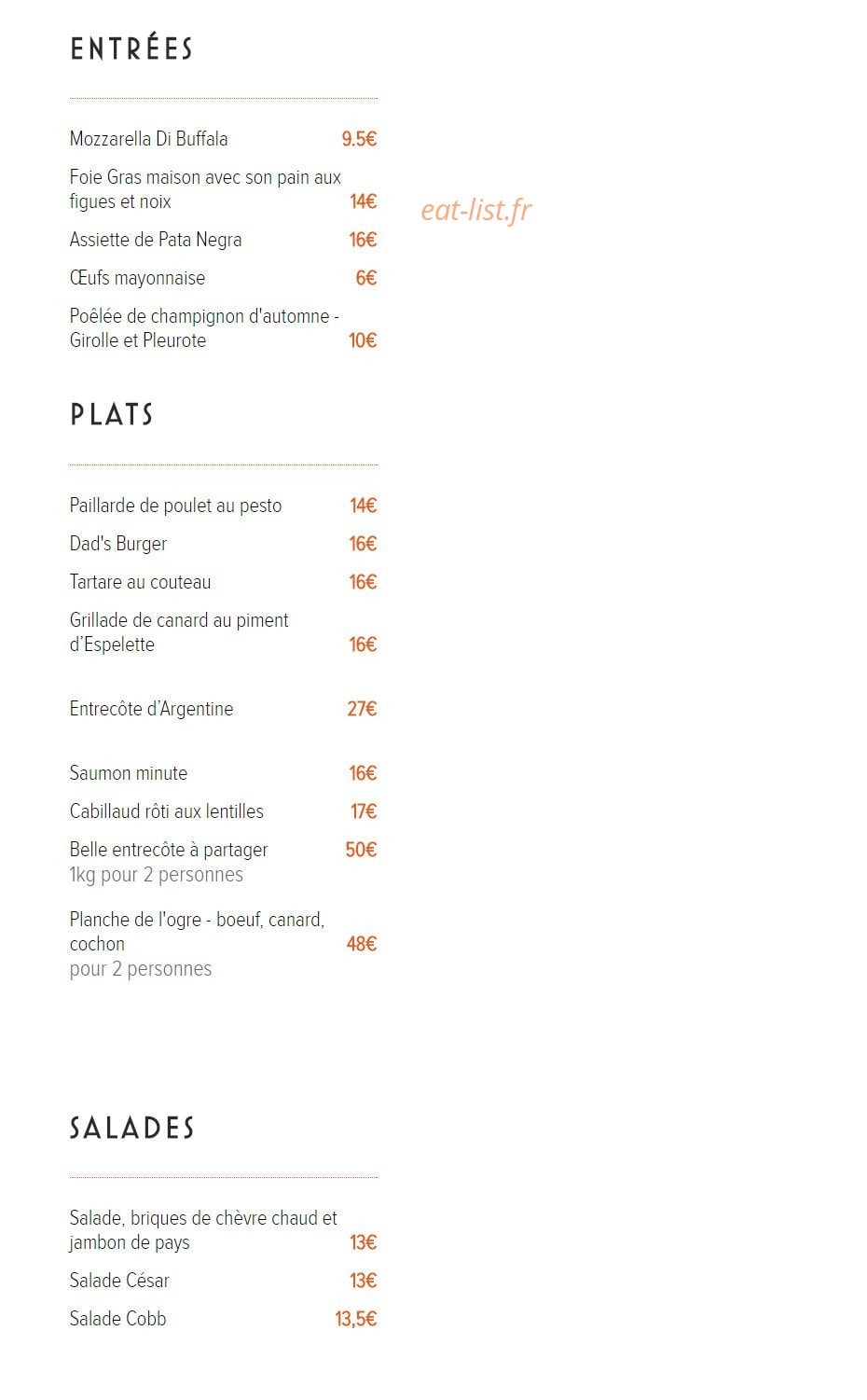 Cafe Dad — carte page 1