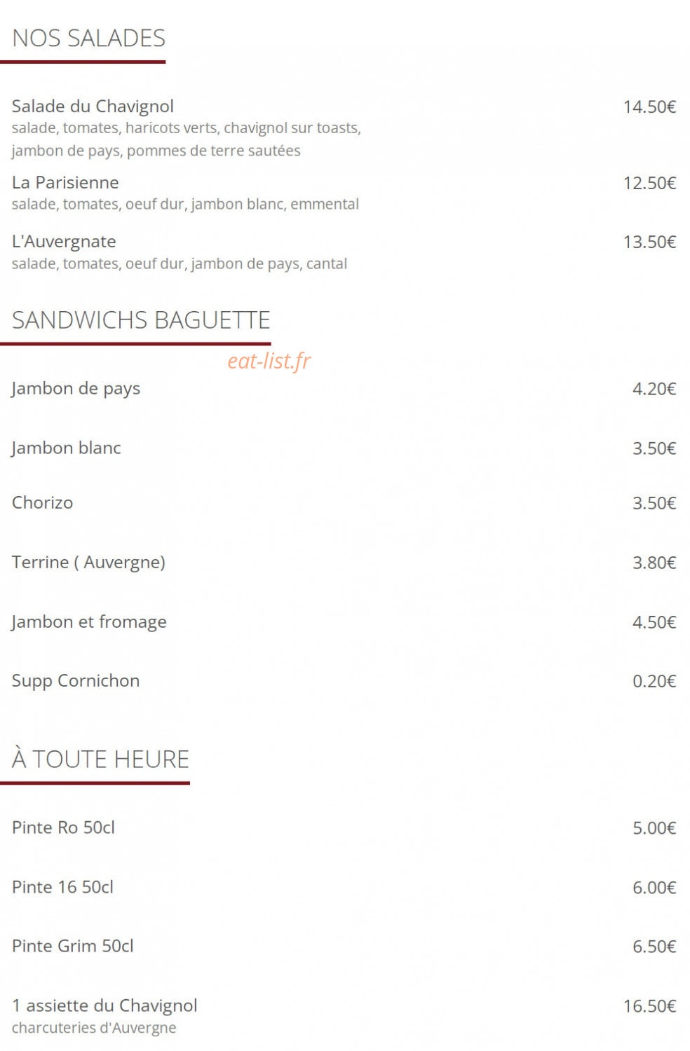 Cafe Le chavignol — carte page 1