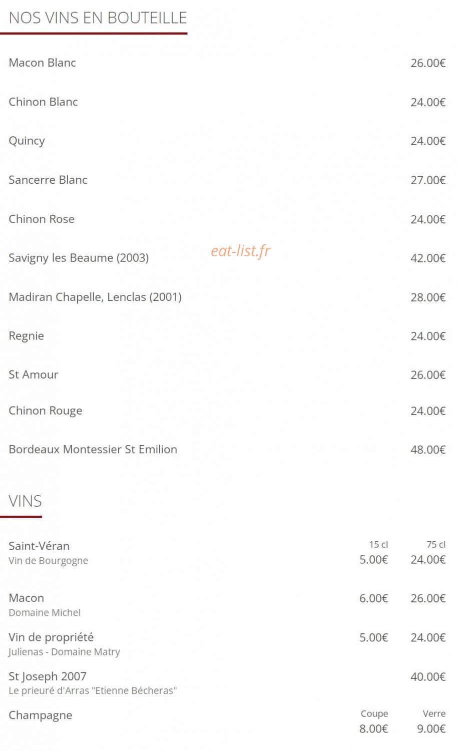 Cafe Le chavignol — carte page 2