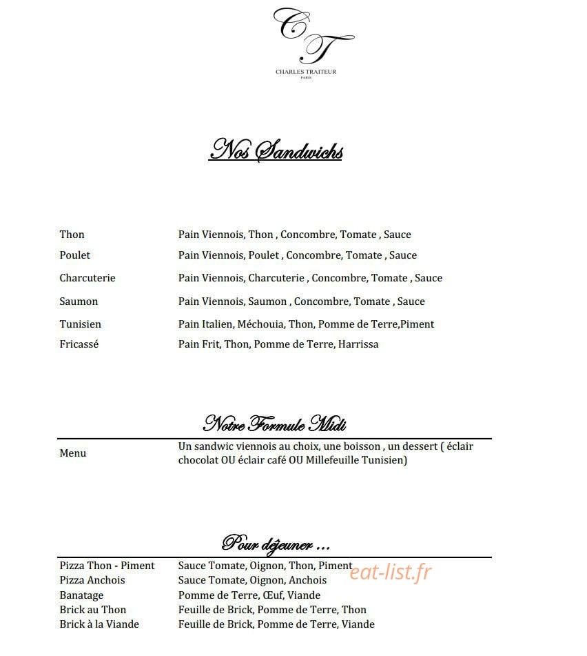 Charles Traiteur — carte page 1