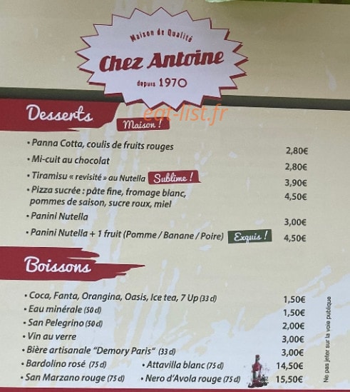 Chez Antoine — carte page 5