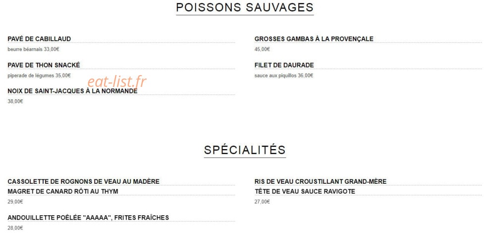Chez Georges — carte page 3