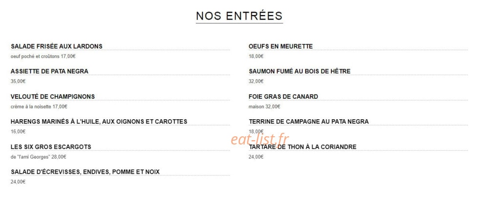 Chez Georges — carte page 1