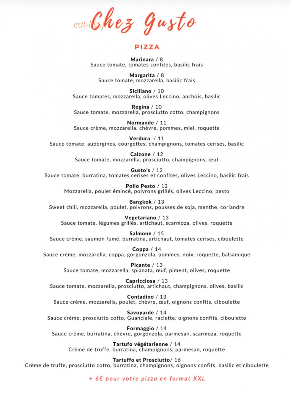 Chez Gusto — carte page 1