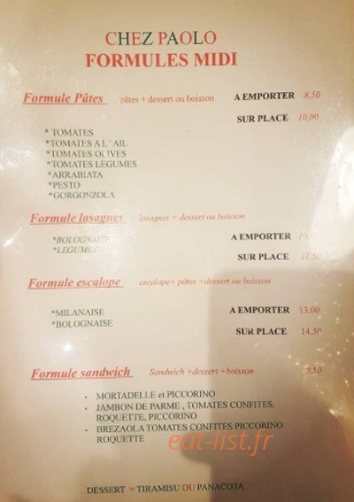Chez Paolo — carte page 1
