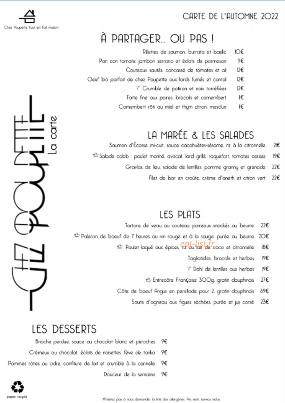 Chez Poupette — carte page 1