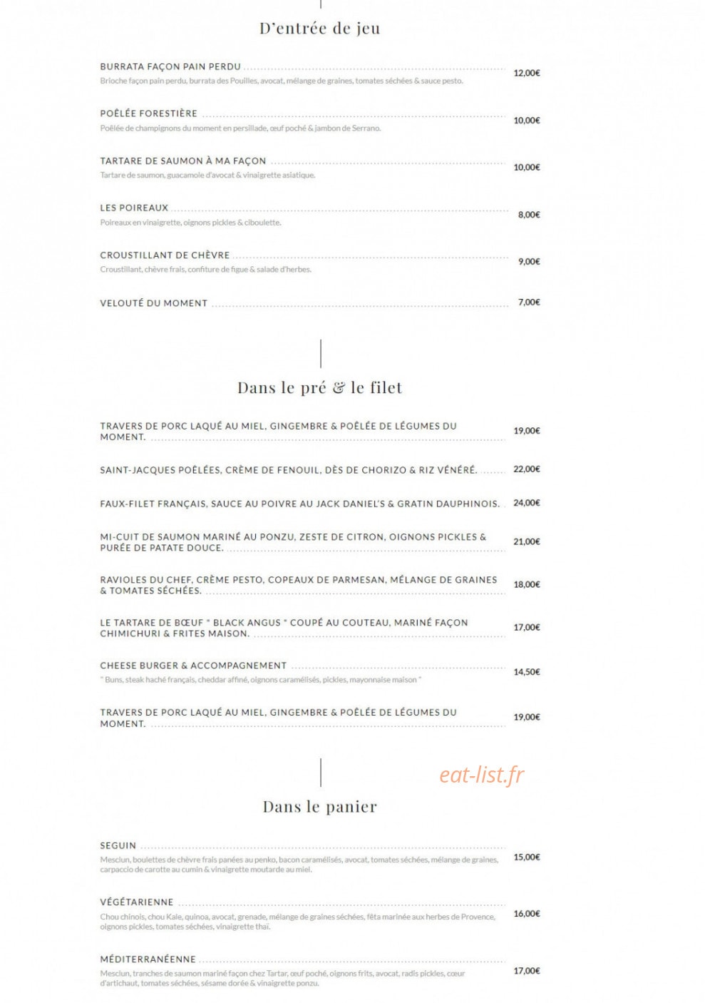 Chez Tartar — carte page 1