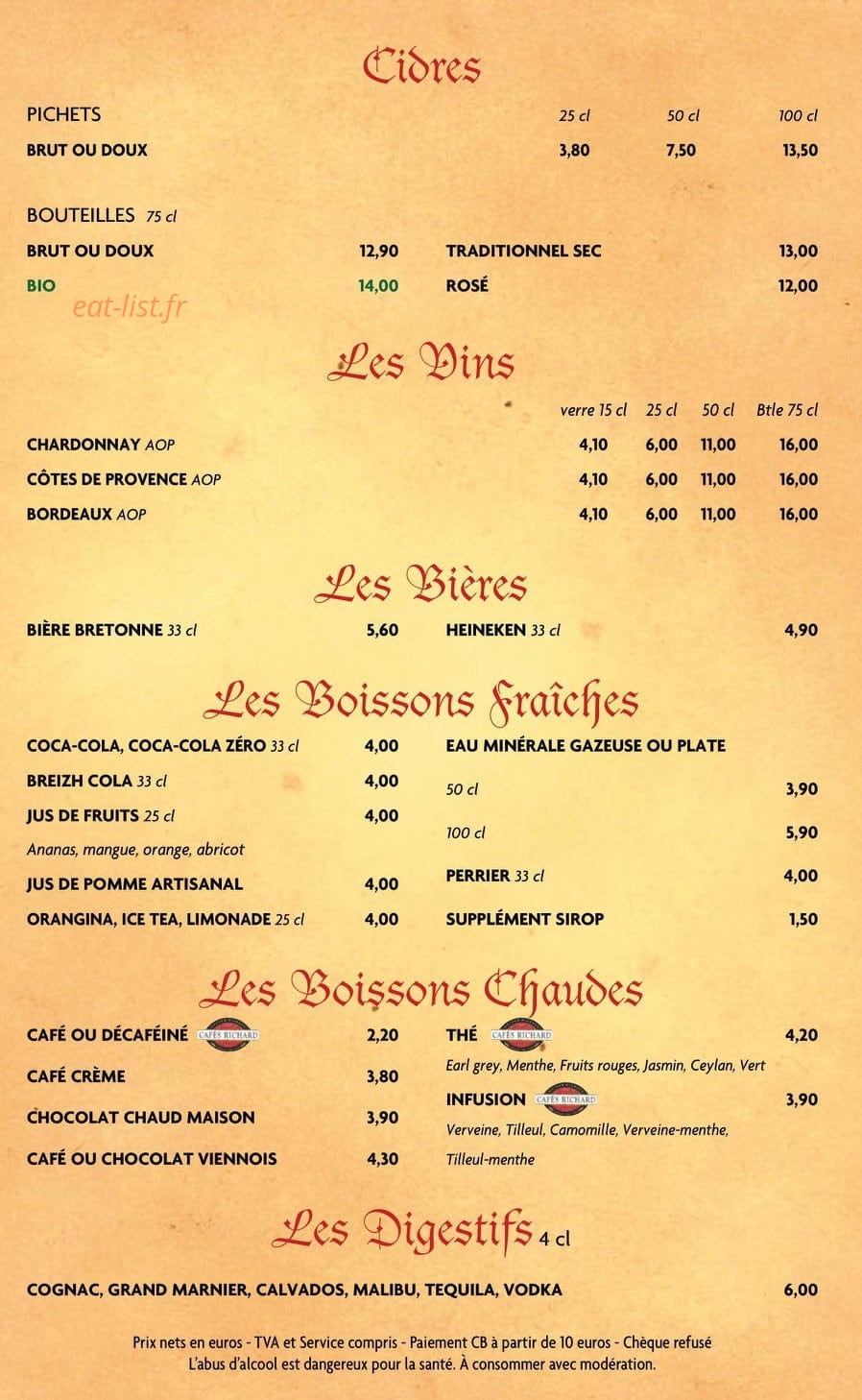 Crêperie du Palais — carte page 4