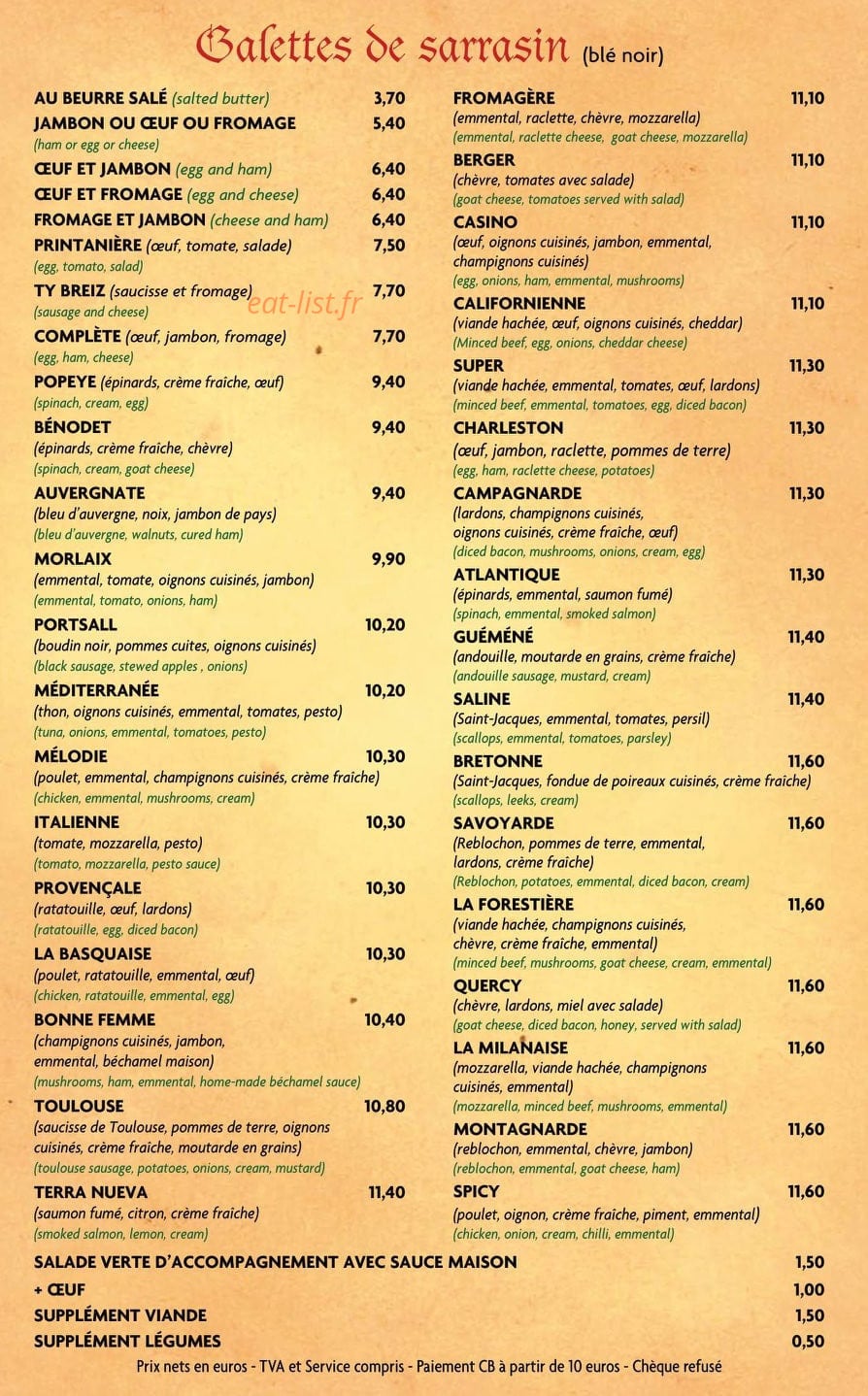 Crêperie du Palais — carte page 2