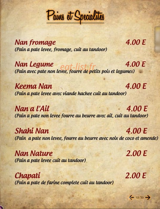 Délice de l'Inde — carte page 11
