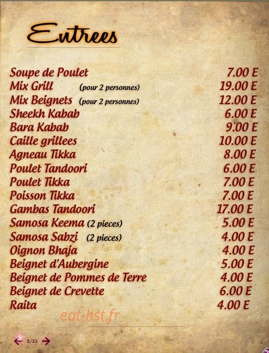 Délice de l'Inde — carte page 2