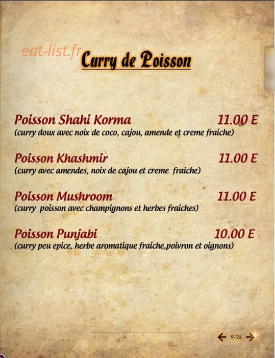 Délice de l'Inde — carte page 7