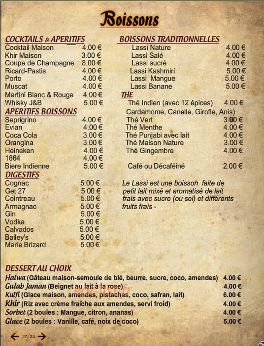 Délice de l'Inde — carte page 12