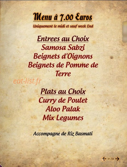 Délice de l'Inde — carte page 17