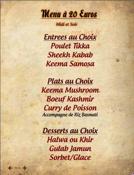 Délice de l'Inde — carte page 14