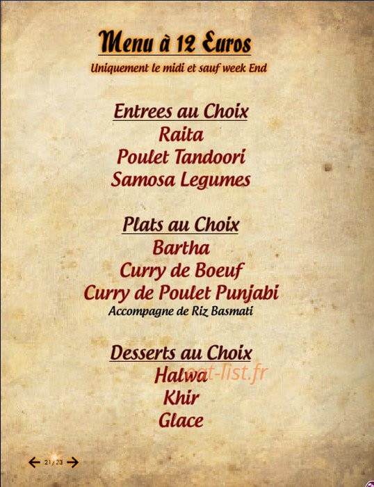 Délice de l'Inde — carte page 16