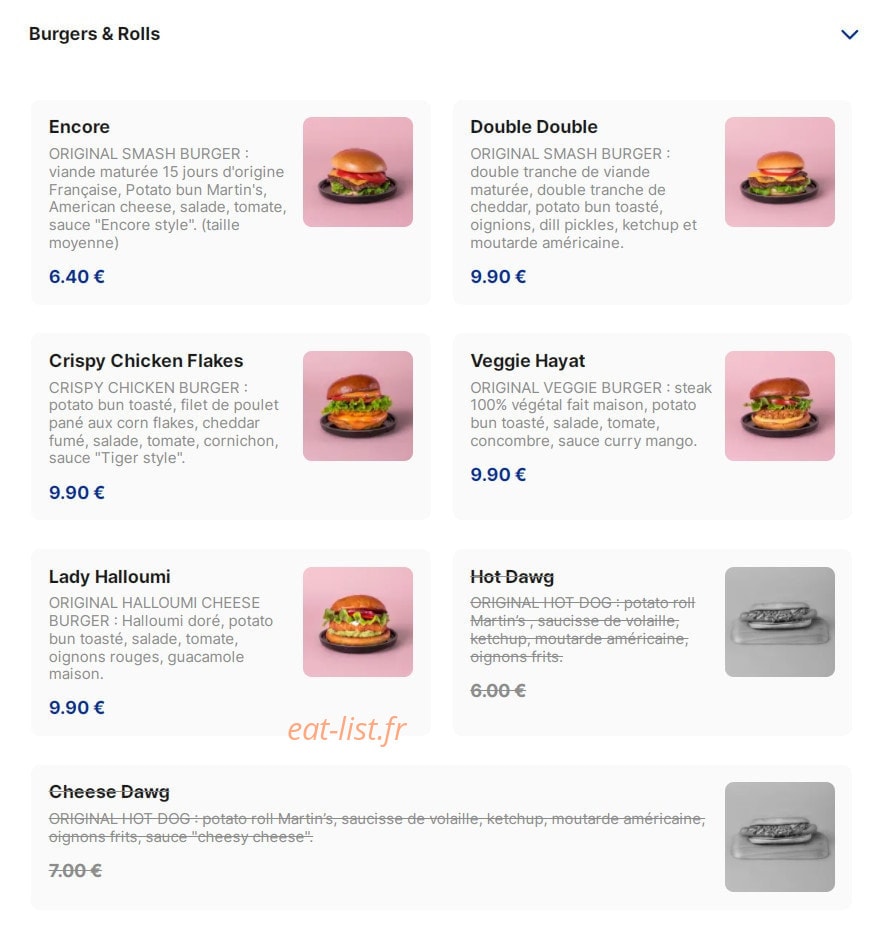 Encore Burgers & Cakes — carte page 1
