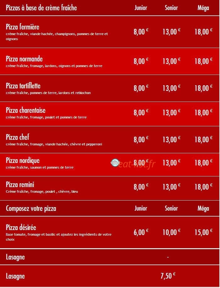 French Pizza — carte page 2