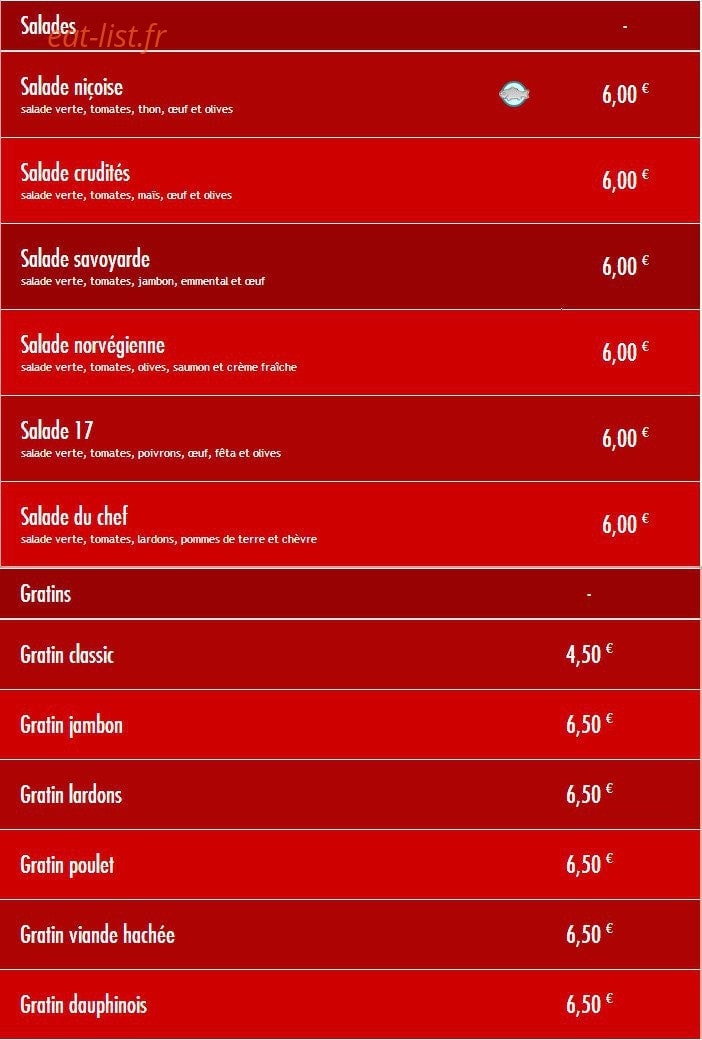 French Pizza — carte page 1
