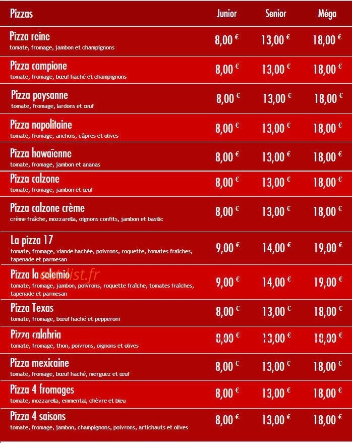 French Pizza — carte page 3