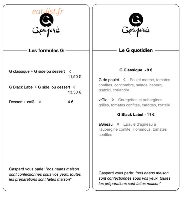 G by Gaspard — carte page 2