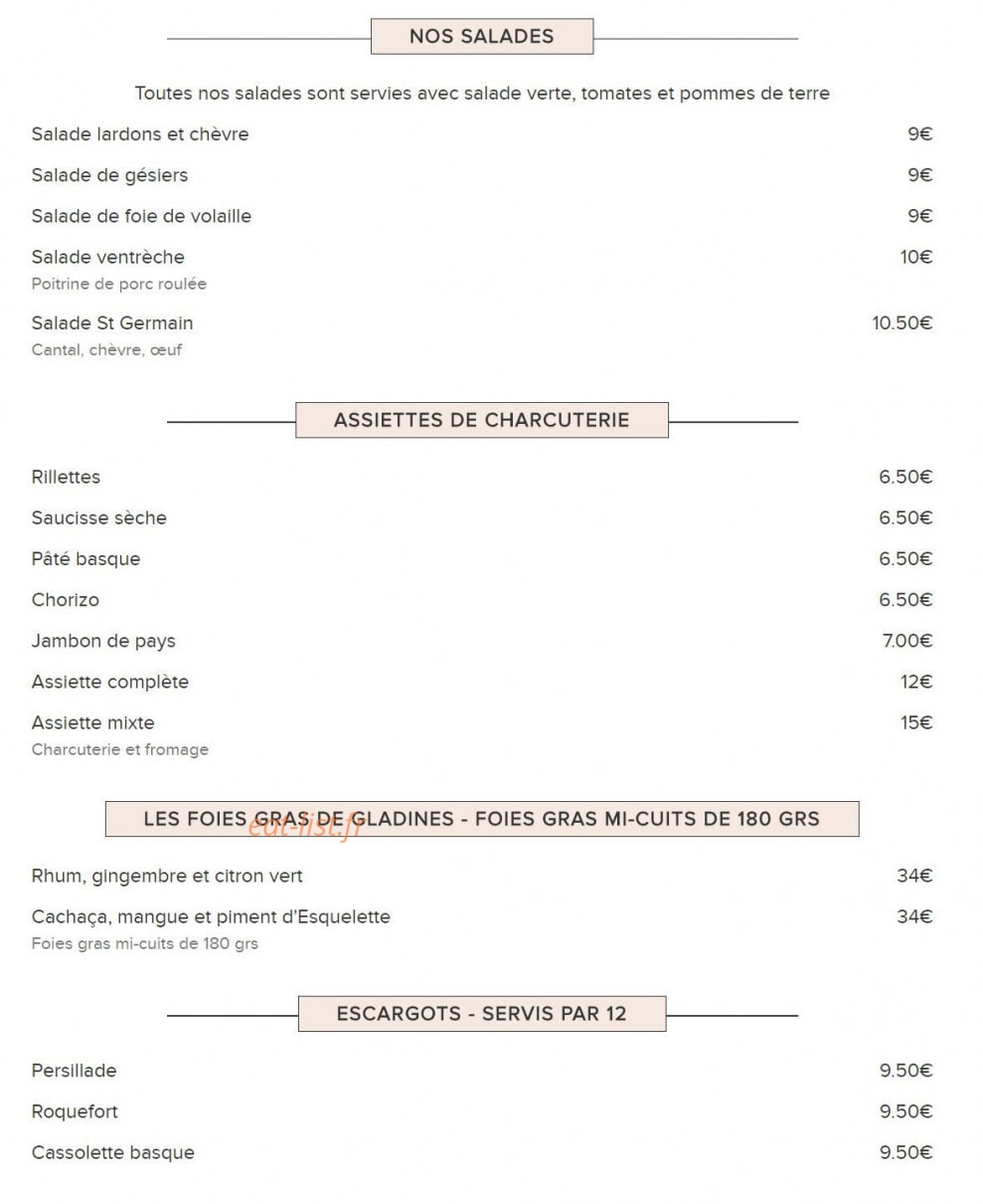 Gladines Batignolles — carte page 1