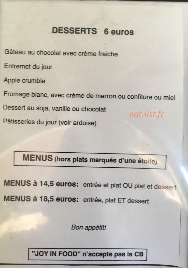 Joy In Food — carte page 3