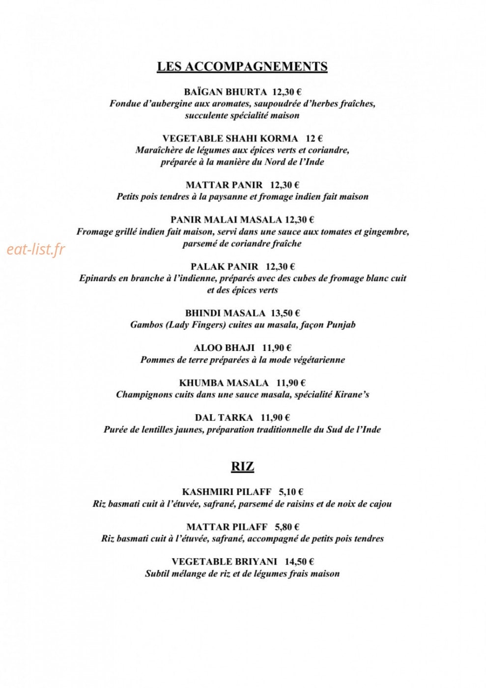 Kirane's — carte page 8