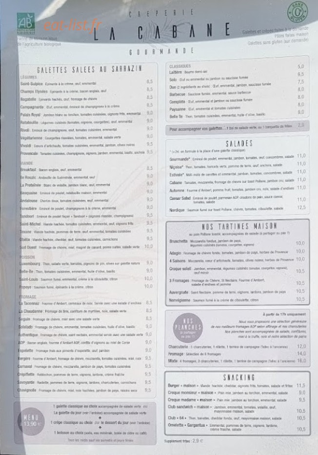 La Cabane Gourmande — carte page 2
