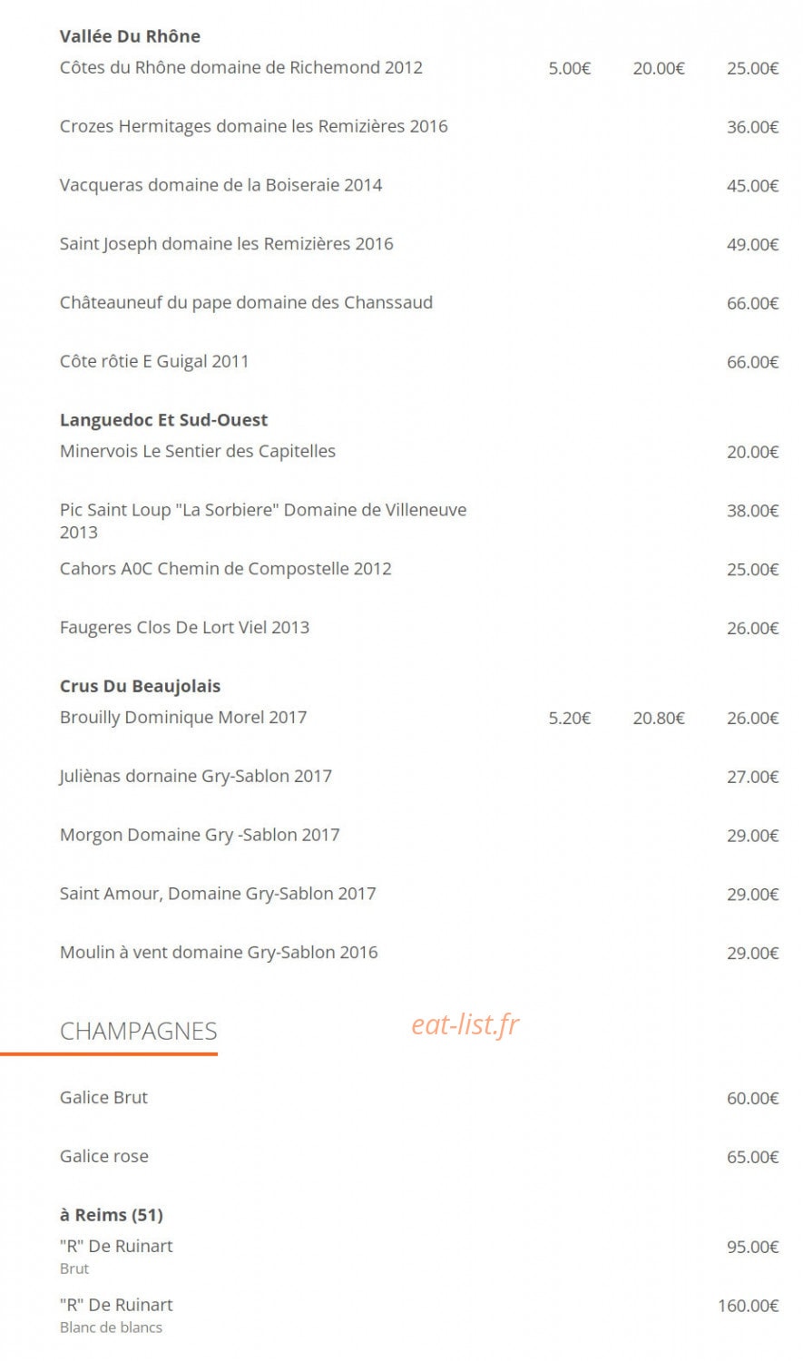 La Table des Ternes — carte page 14
