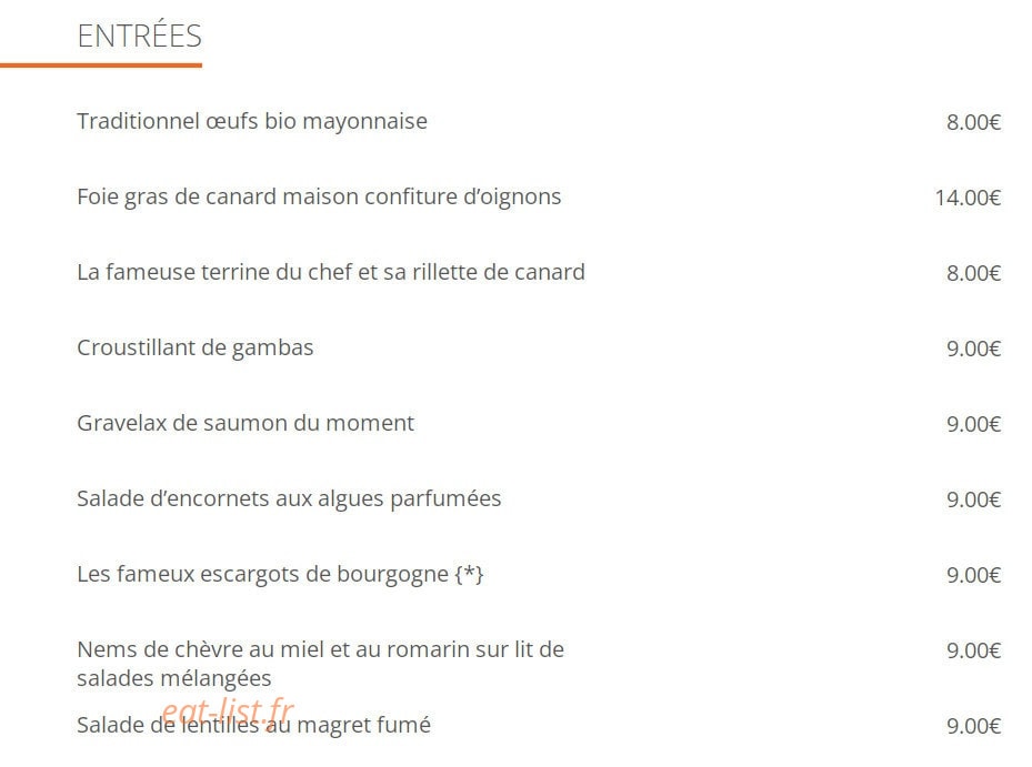 La Table des Ternes — carte page 1