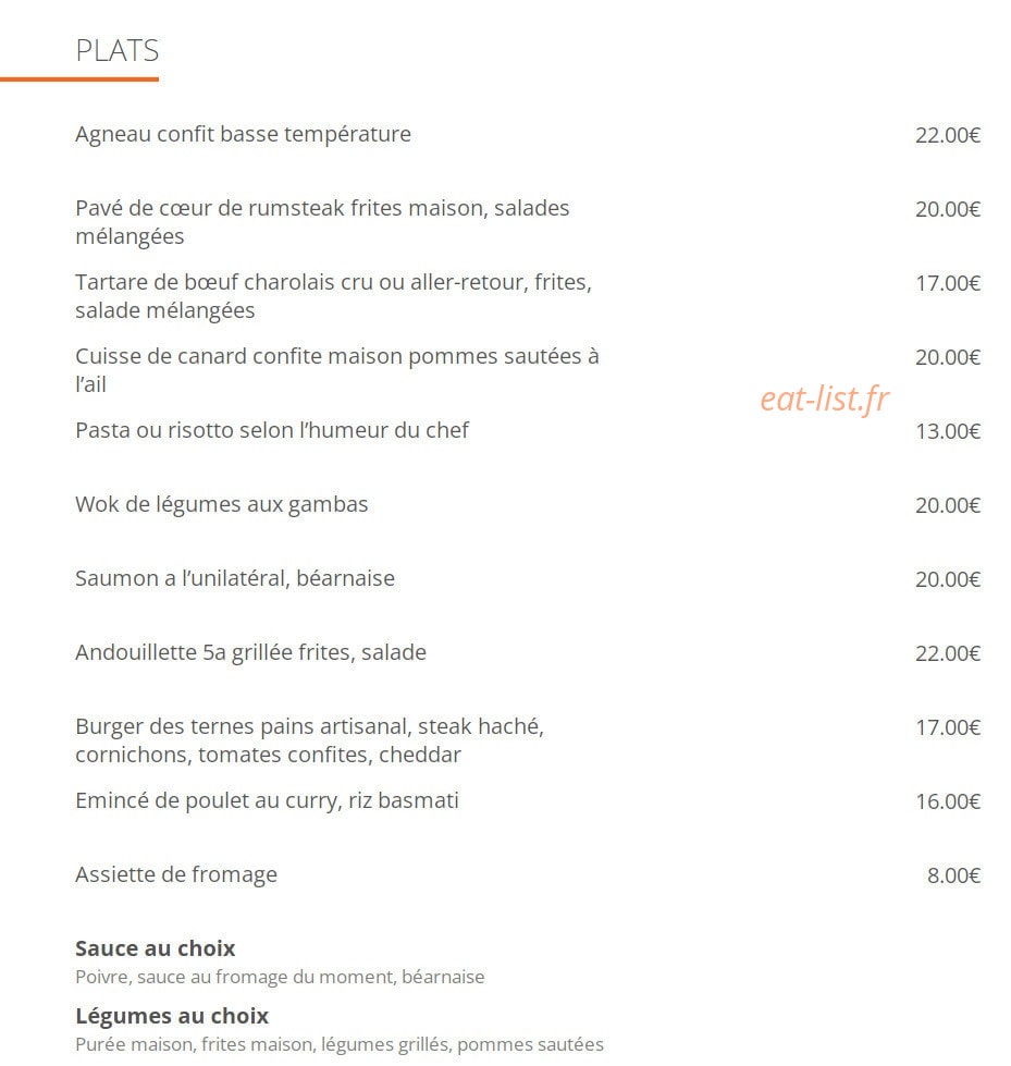 La Table des Ternes — carte page 2