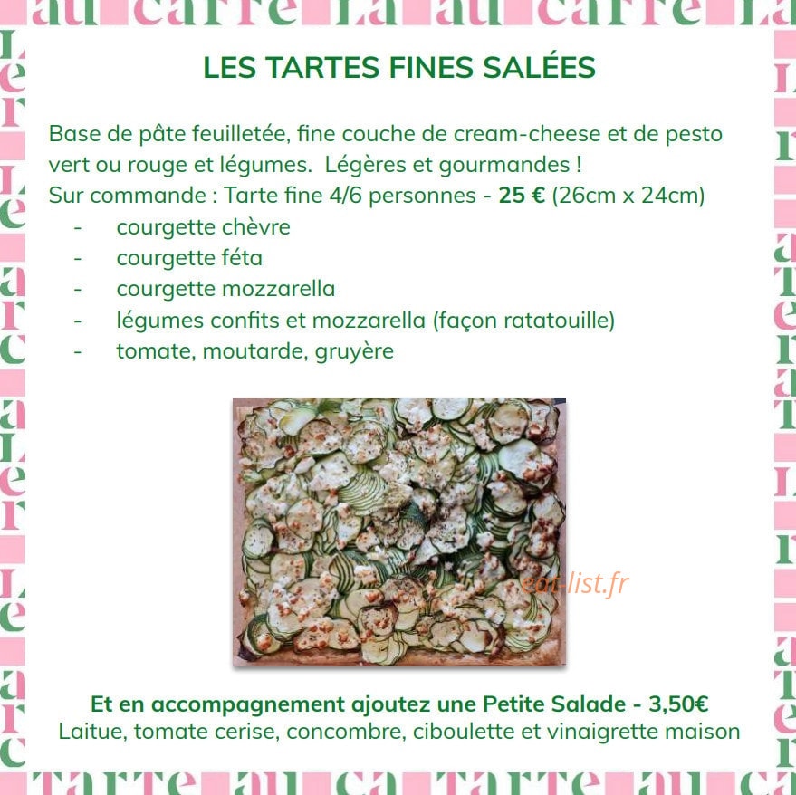 Carte et menu de La Tarte au Carré à Paris 17 — Les tartes salées
