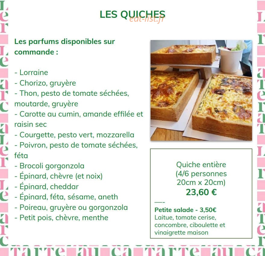 Carte et menu de La Tarte au Carré à Paris 17 — Les quiches