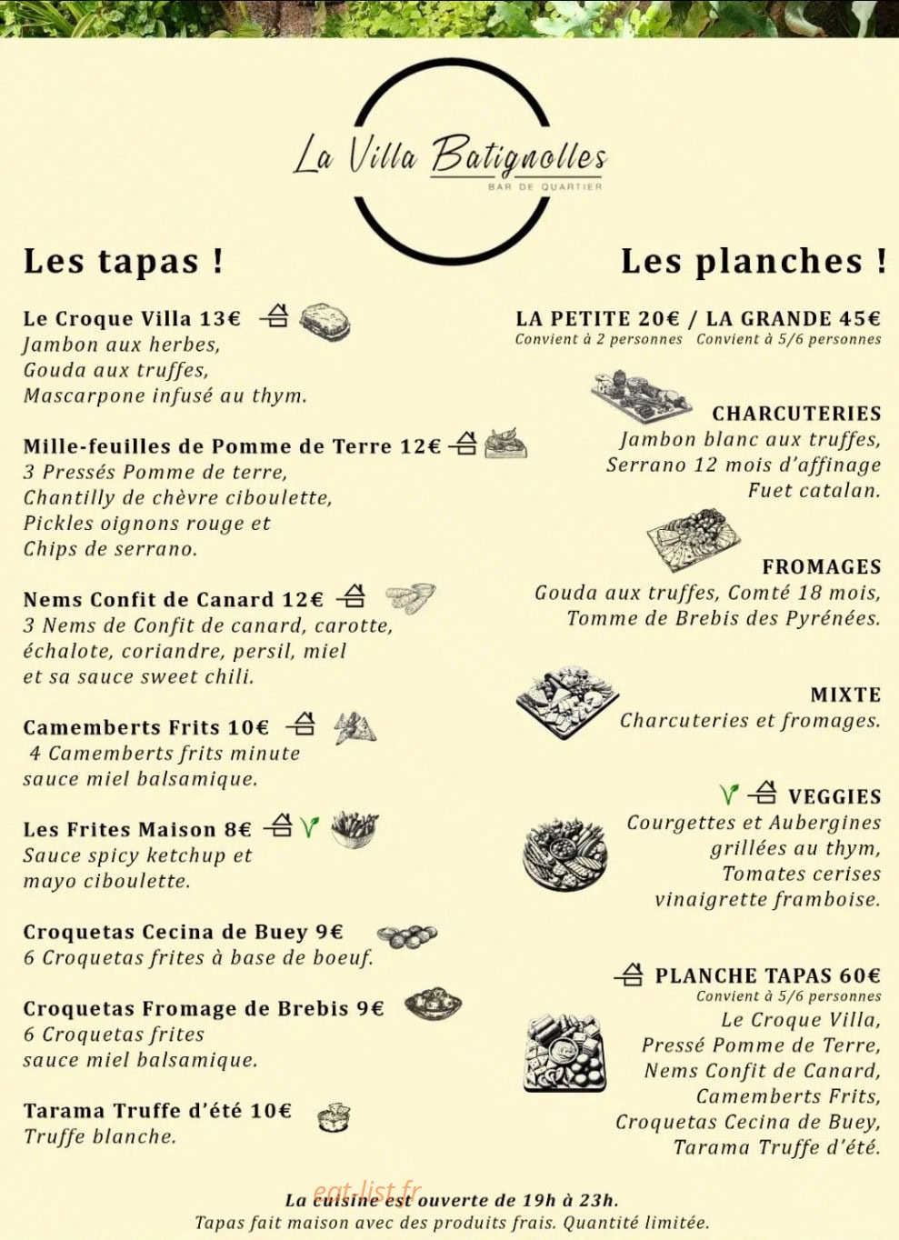 La Villa Batignolles — carte page 1