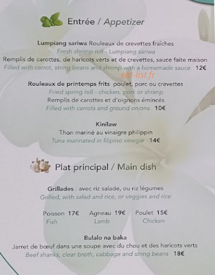 Lala's Kitchen — carte page 1