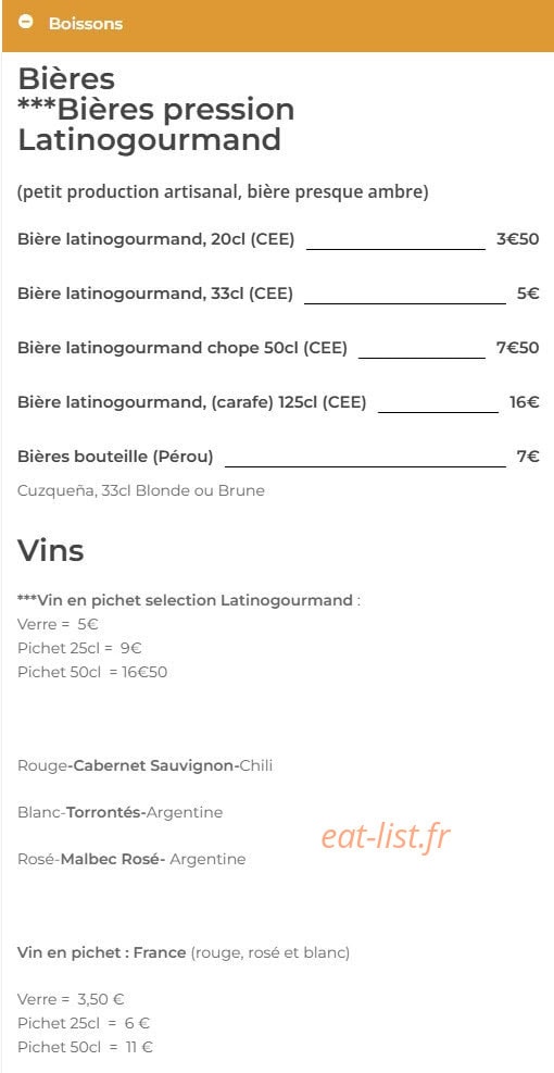 Latino Gourmand — carte page 12