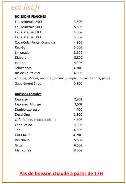 Le Bar Belge — carte page 13