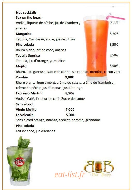 Le Bar Belge — carte page 12