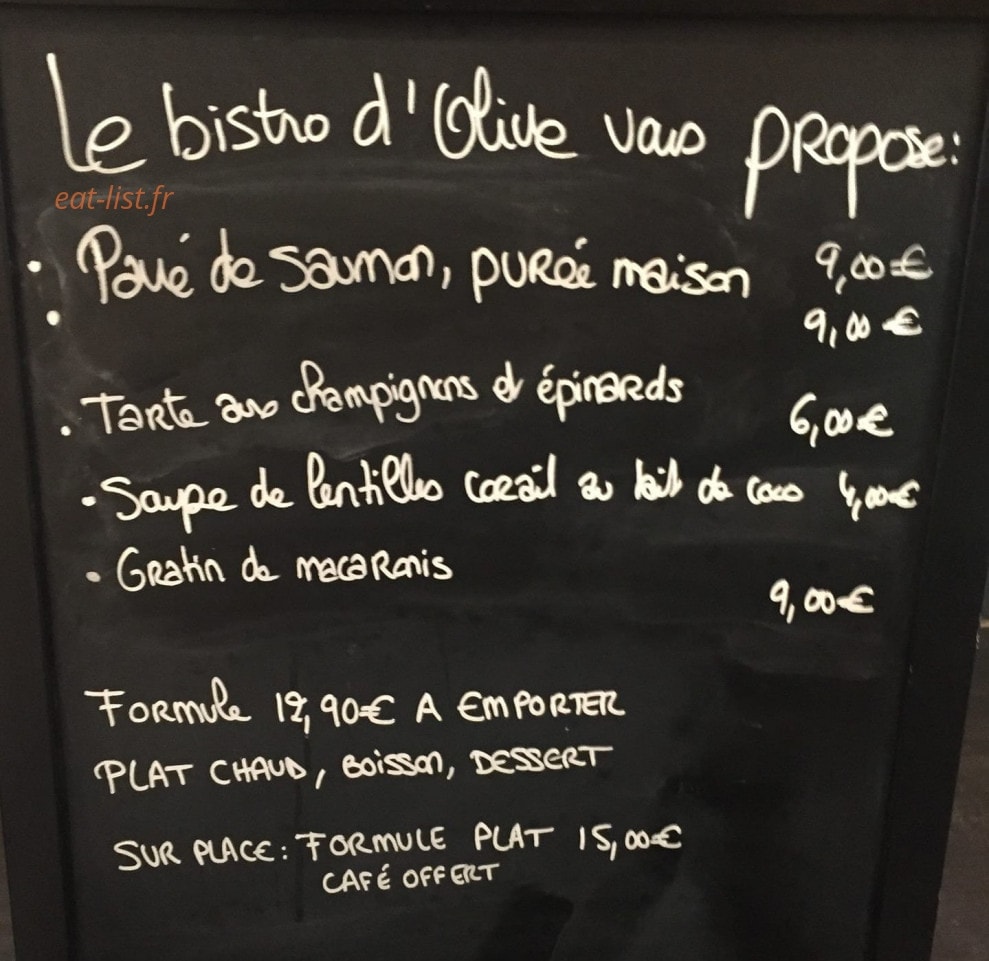 Le bistro d'Olive — carte page 1