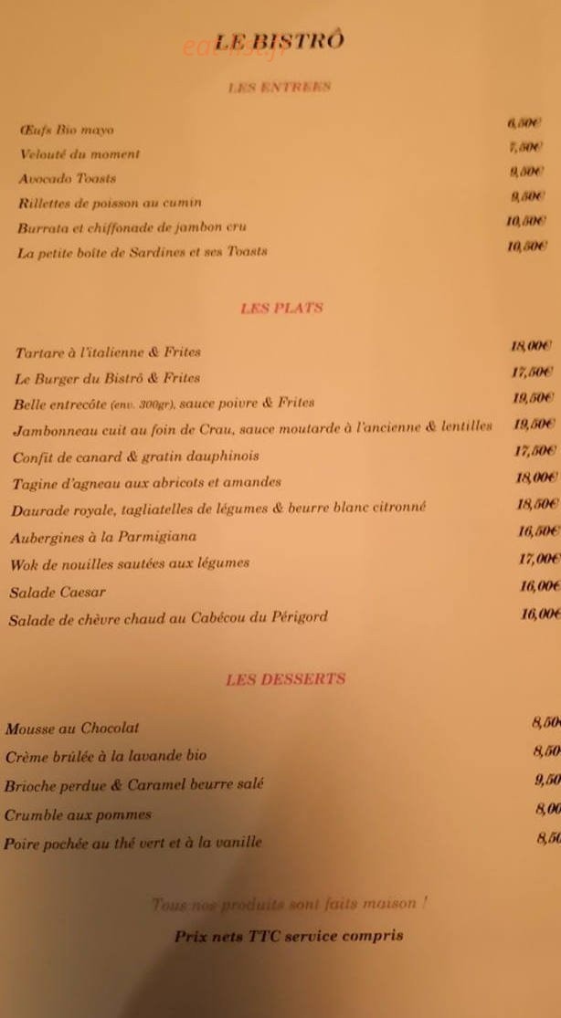 Le Bistrô — carte page 1