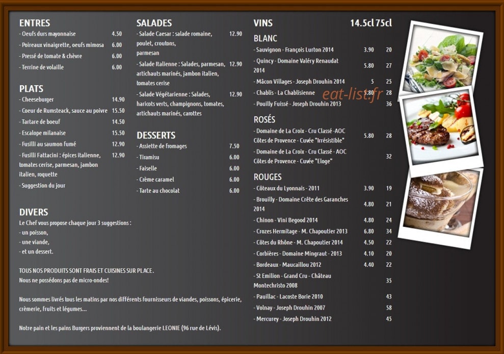 Le Bistrot Tocqueville — carte page 1
