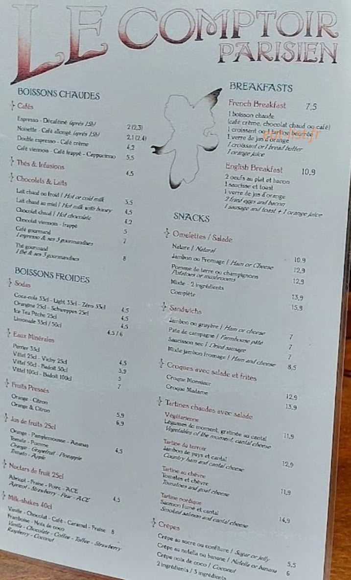 Le Comptoir Parisien — carte page 1