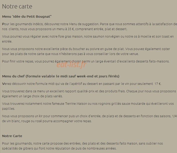 Le p'tit Bougnat — carte page 1