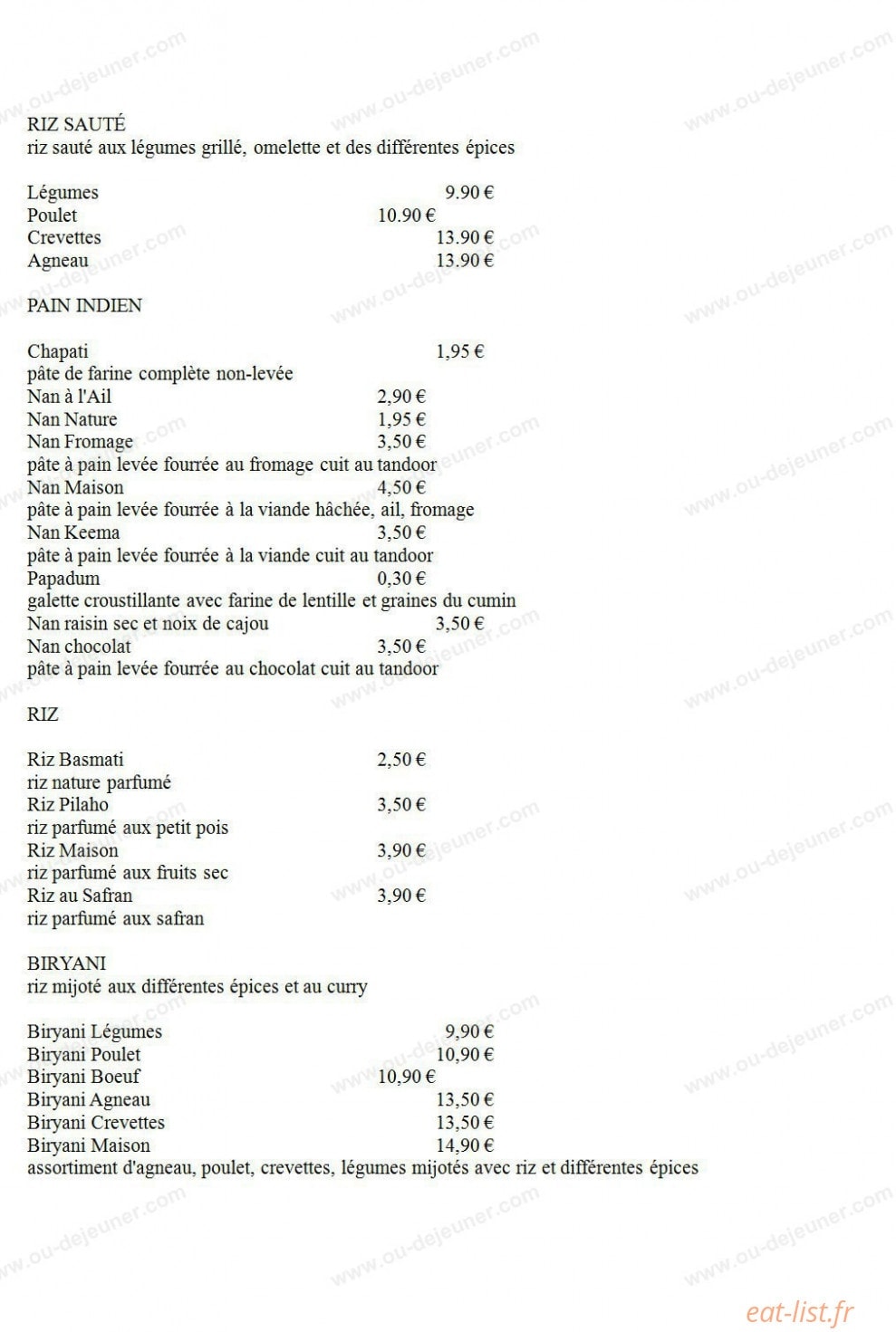 Le Petit Indien — carte page 2