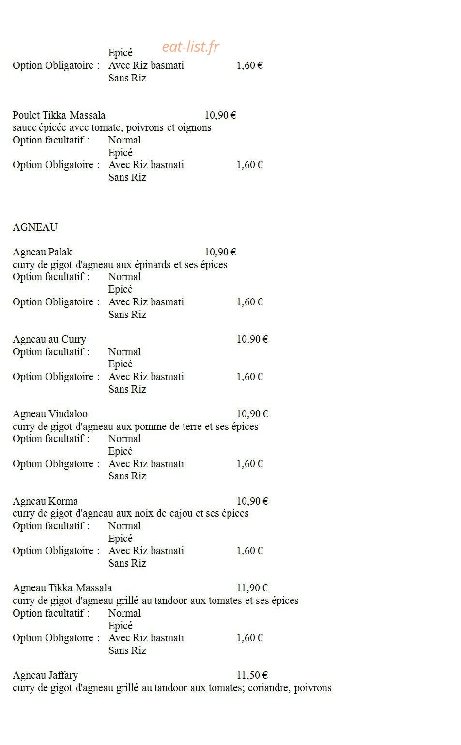 Le Petit Indien — carte page 4