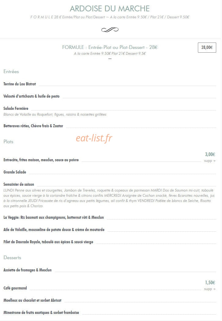 Lou Bistrot — carte page 1