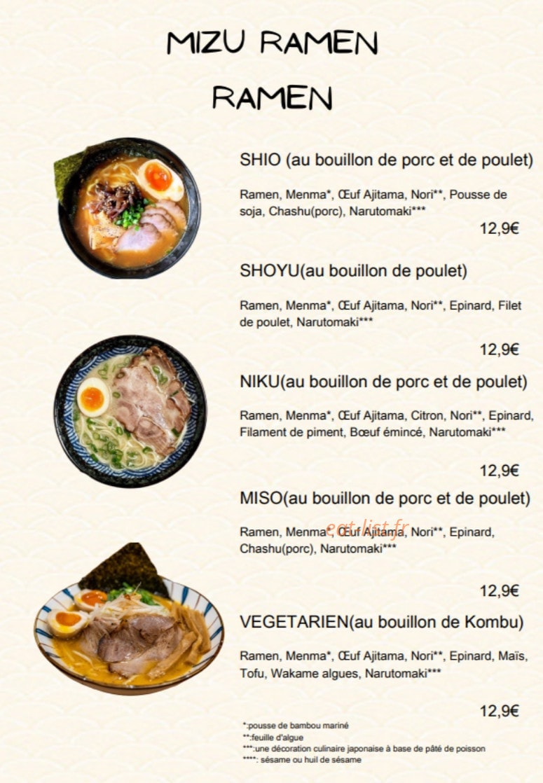 Mizu Ramen — carte page 2